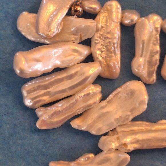 Freshwater Stick Pearl Necklace and Earrings Set Vintage 1980s T-Clasp - Picture 4 of 14